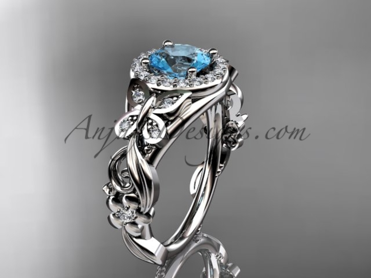 Three-Stone Aquamarine & Diamond Engagement Ring Palladium 0.45ct - UB1423